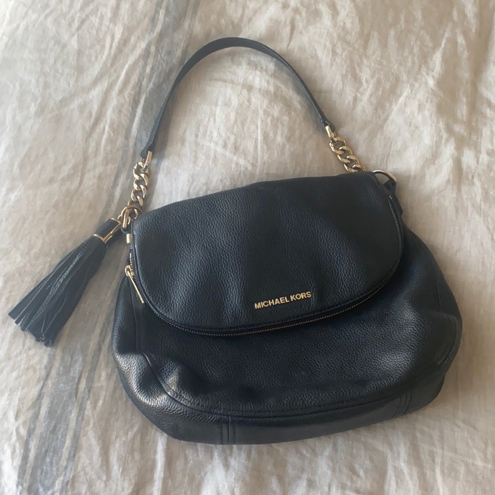 Michael Kors Bedford Chain Tassel Leather Shoulder Bag Black